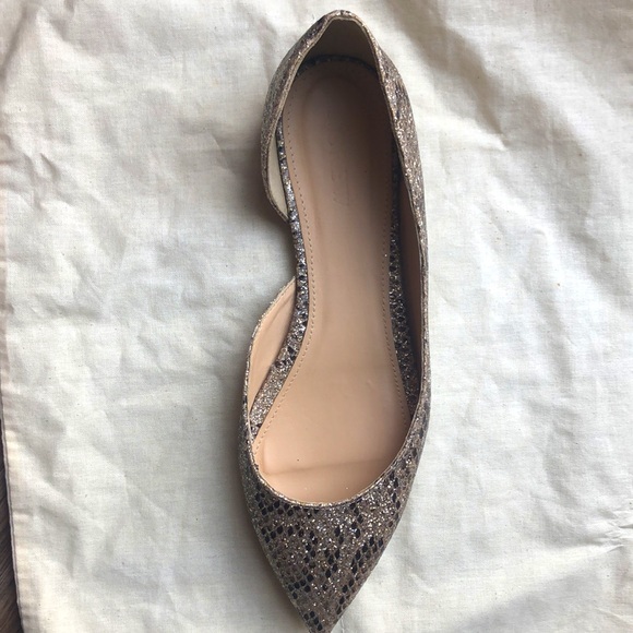 J Crew Gold Glitter Pointy Toe Flats - Picture 4 of 9